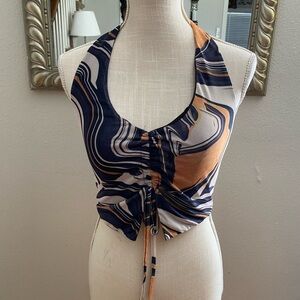 Princess Polly Navy and Orange Swirl Crop Top